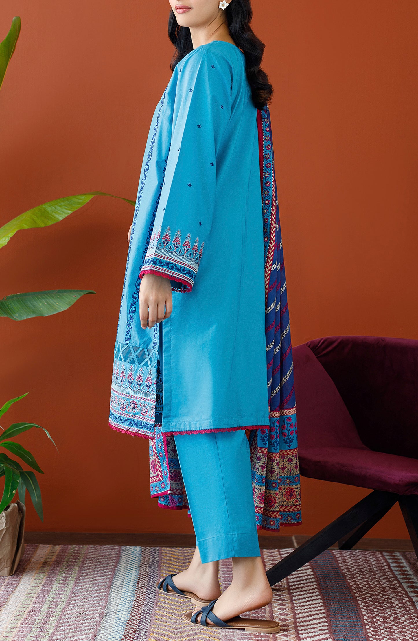 OTL-23-208/U TURQUOISE CAMBRIC Women UNSTITCHED SHIRT DUPATTA PANTS