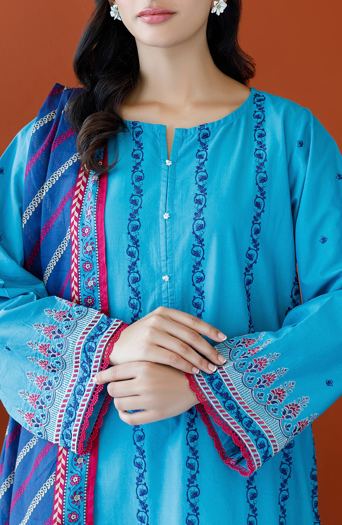 OTL-23-208/U TURQUOISE CAMBRIC Women UNSTITCHED SHIRT DUPATTA PANTS