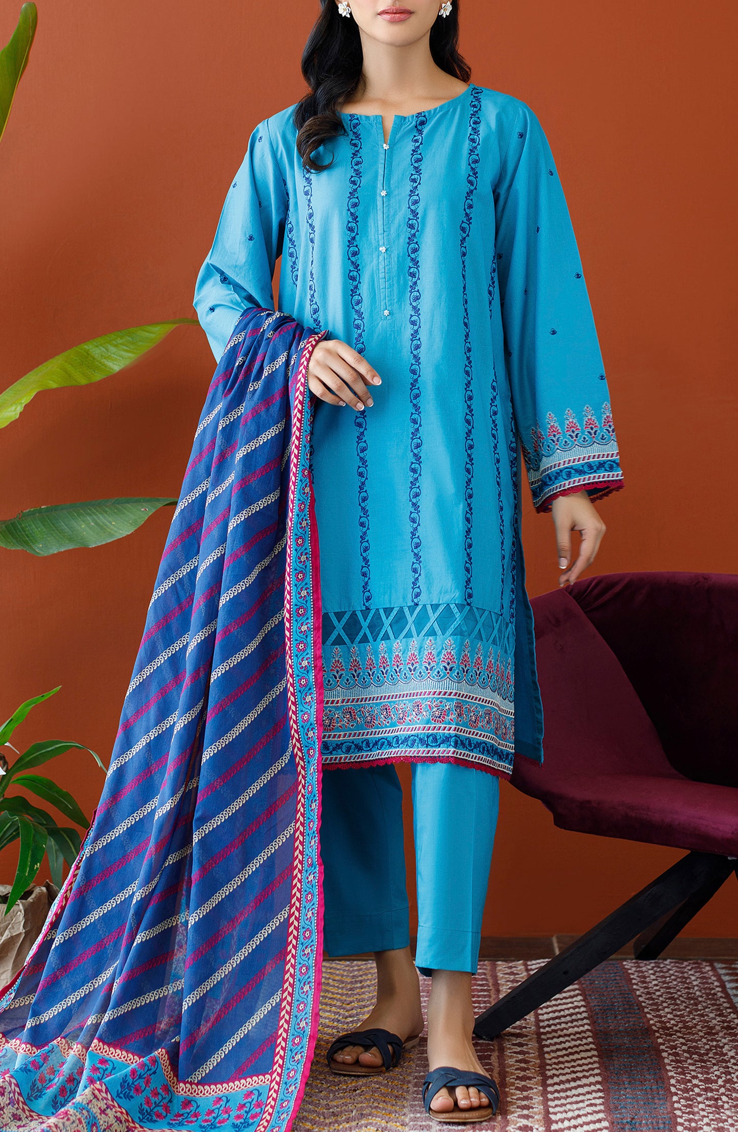 OTL-23-208/U TURQUOISE CAMBRIC Women UNSTITCHED SHIRT DUPATTA PANTS