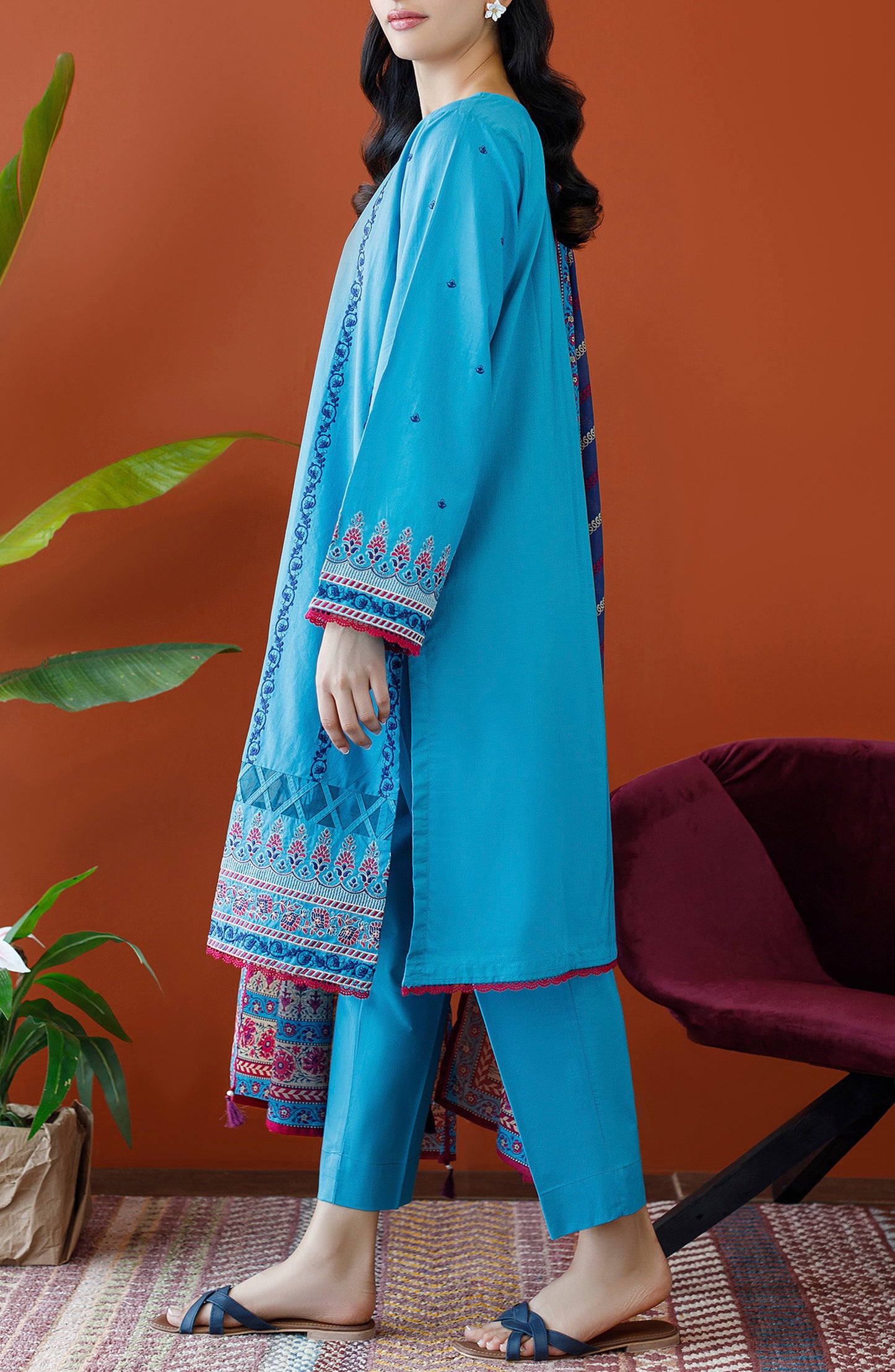 OTL-23-208/U TURQUOISE CAMBRIC Women UNSTITCHED SHIRT DUPATTA PANTS