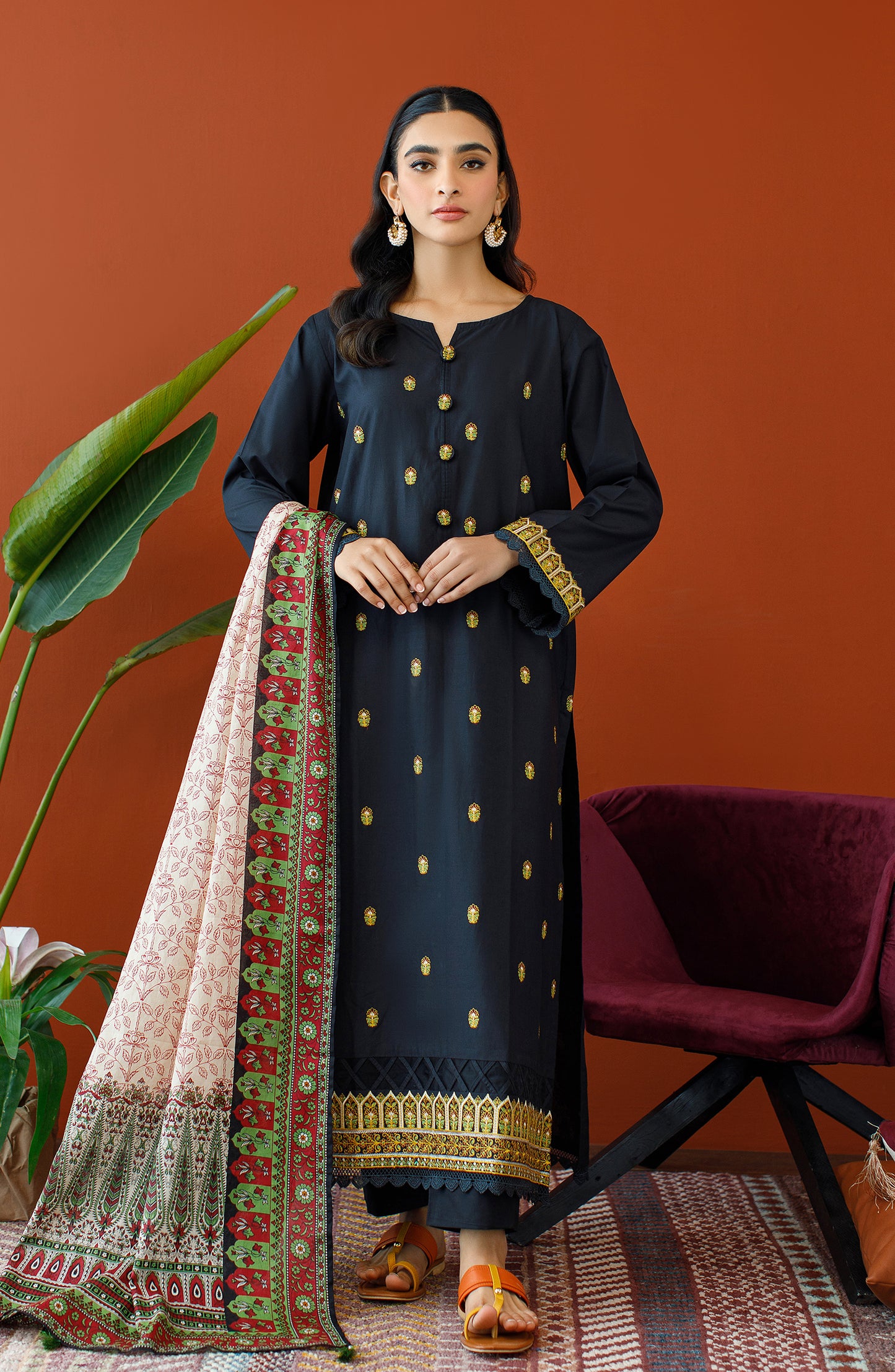 OTL-23-212/U BLACK CAMBRIC Women UNSTITCHED SHIRT DUPATTA PANTS