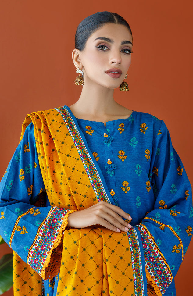 OTL-23-227/U BLUE KHADDAR Women UNSTITCHED SHIRT DUPATTA PANTS