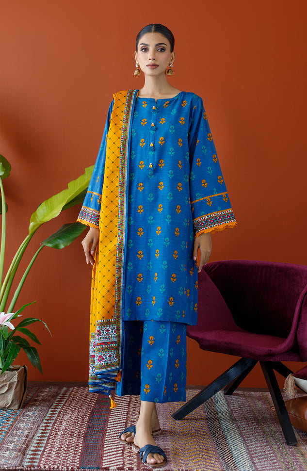 OTL-23-227/U BLUE KHADDAR Women UNSTITCHED SHIRT DUPATTA PANTS