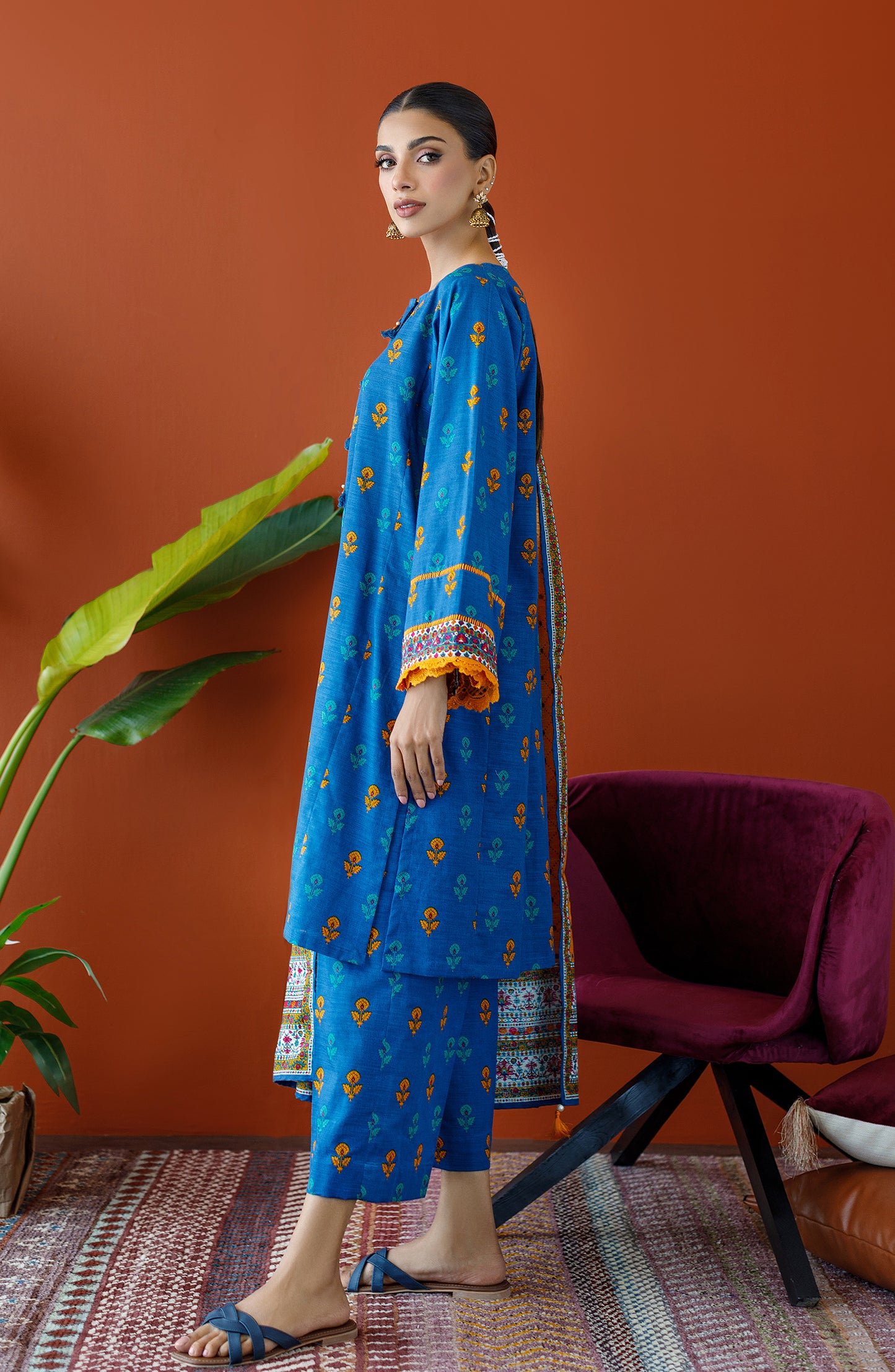 OTL-23-227/U BLUE KHADDAR Women UNSTITCHED SHIRT DUPATTA PANTS