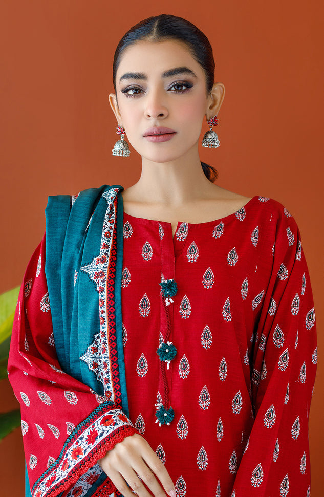 OTL-23-228/S RED KHADDAR Women READY TO WEAR SHIRT DUPATTA PANTS