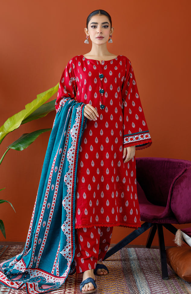 OTL-23-228/S RED KHADDAR Women READY TO WEAR SHIRT DUPATTA PANTS