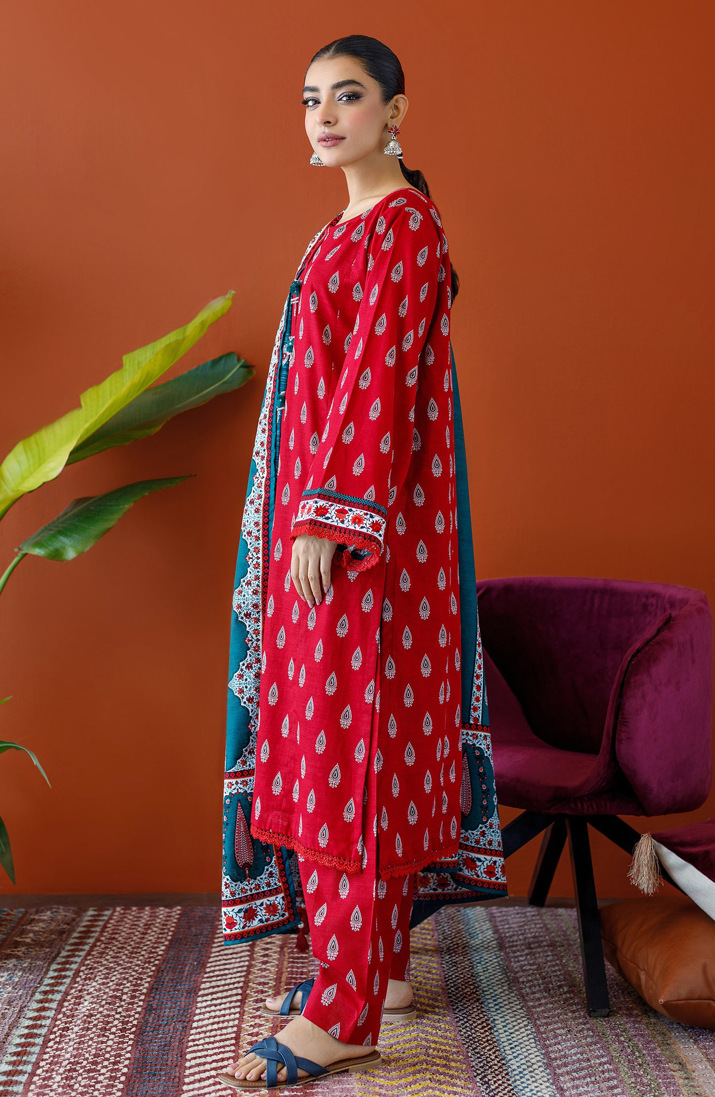 OTL-23-228/S RED KHADDAR Women READY TO WEAR SHIRT DUPATTA PANTS