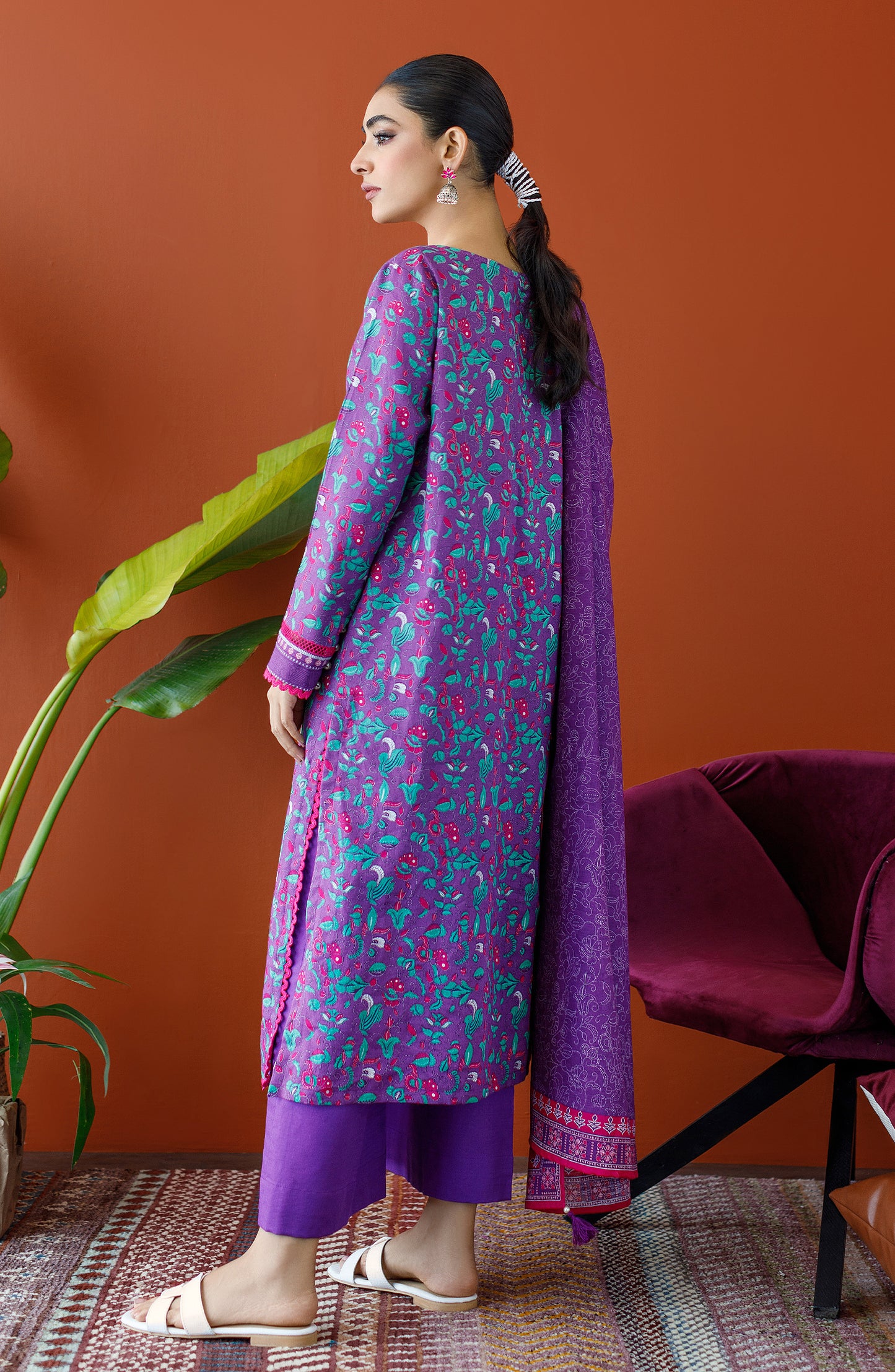 OTL-23-229/U PURPLE KHADDAR Women UNSTITCHED SHIRT DUPATTA PANTS