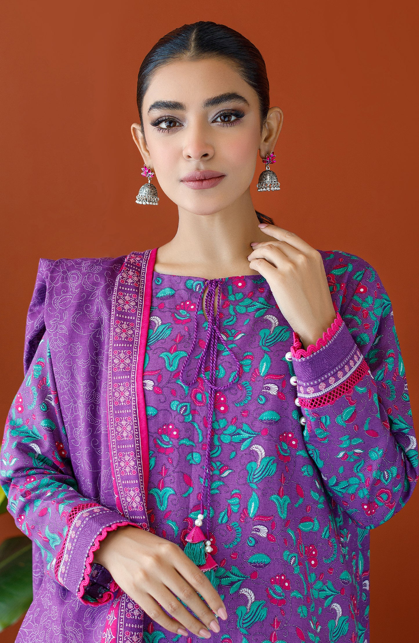OTL-23-229/U PURPLE KHADDAR Women UNSTITCHED SHIRT DUPATTA PANTS