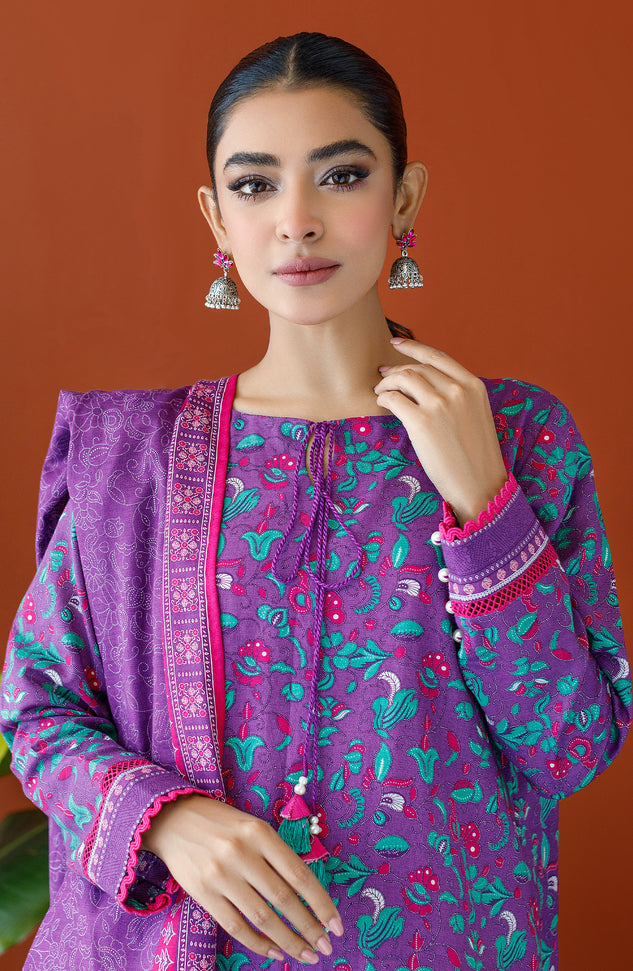 OTL-23-229/U PURPLE KHADDAR Women UNSTITCHED SHIRT DUPATTA PANTS