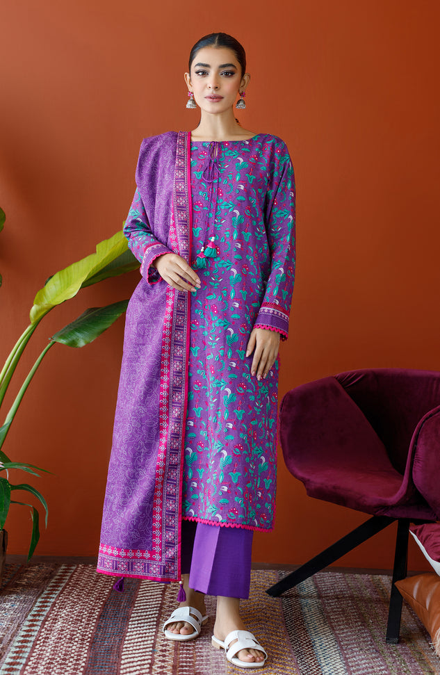 OTL-23-229/U PURPLE KHADDAR Women UNSTITCHED SHIRT DUPATTA PANTS