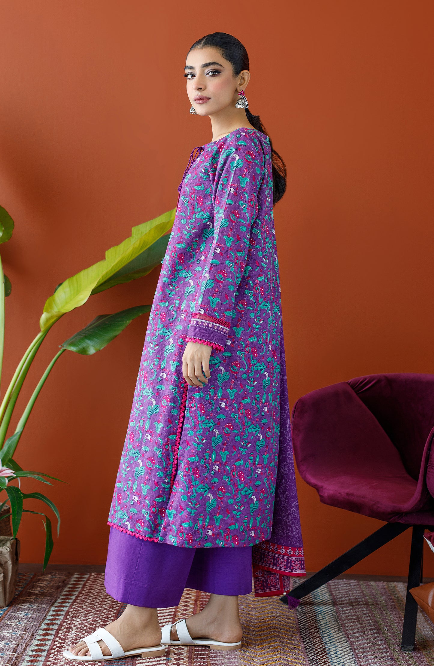 OTL-23-229/U PURPLE KHADDAR Women UNSTITCHED SHIRT DUPATTA PANTS