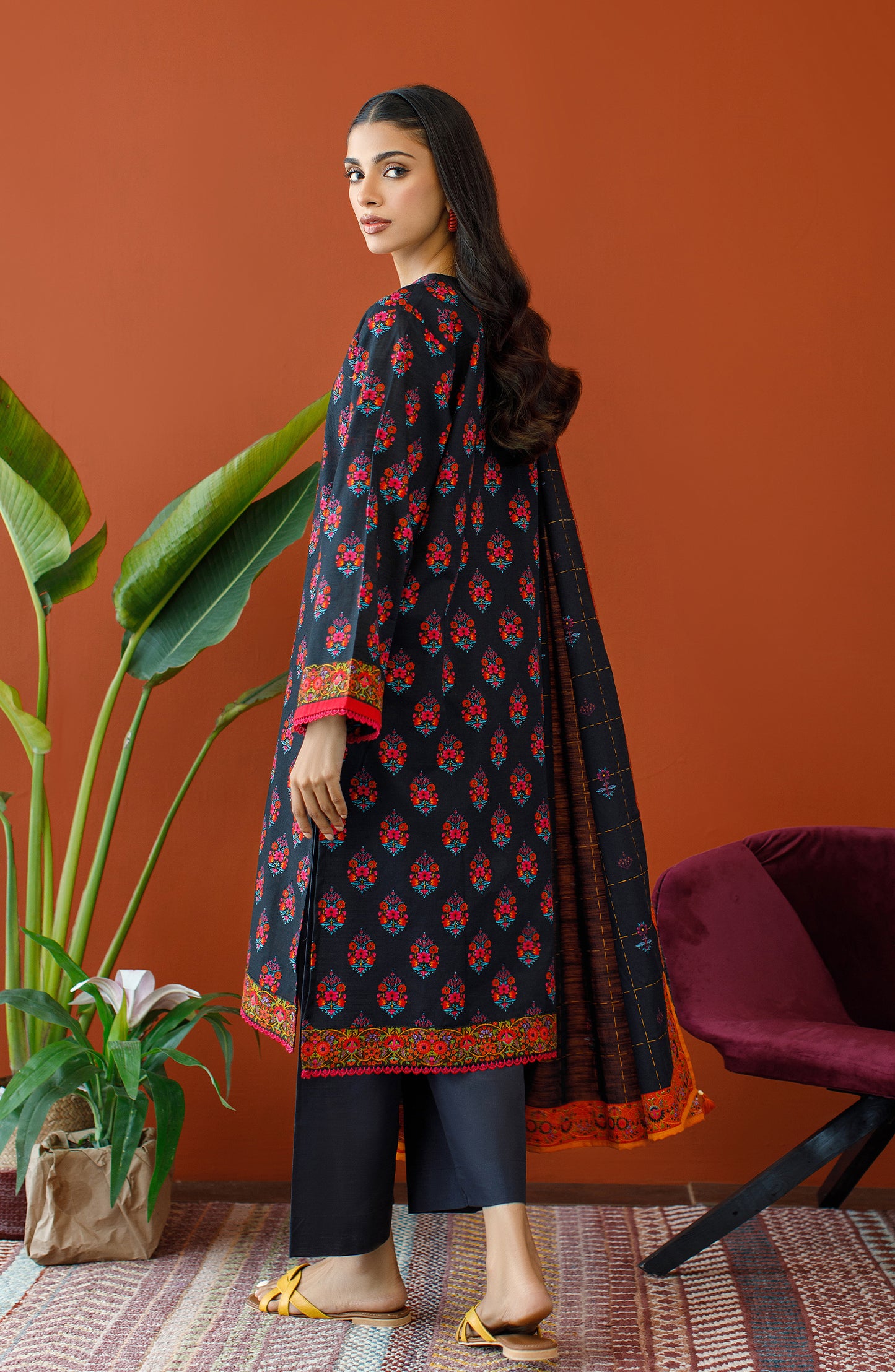 Stitched 3 Piece Printed Khaddar Shirt , Khaddar Pant and Khaddar Dupatta