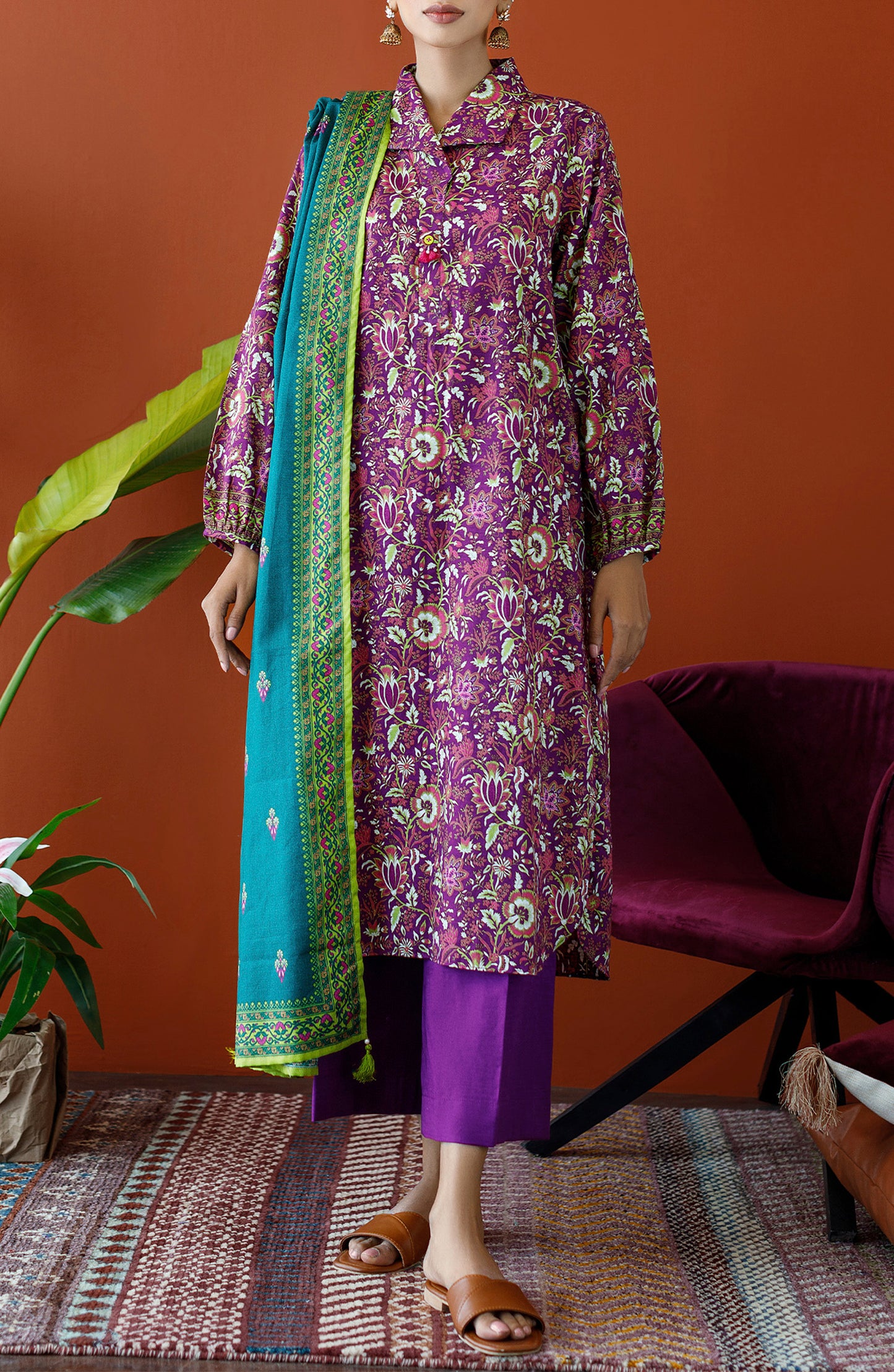 OTL-23-231/U MAGENTA KHADDAR Women UNSTITCHED SHIRT DUPATTA PANTS