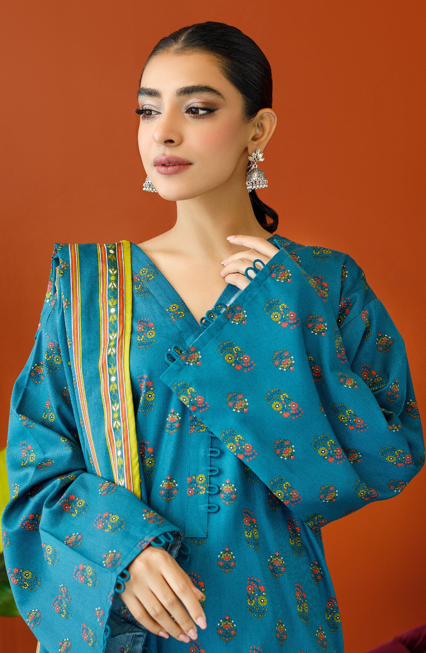 OTL-23-233/U TEAL COTTEL Women UNSTITCHED SHIRT DUPATTA PANTS
