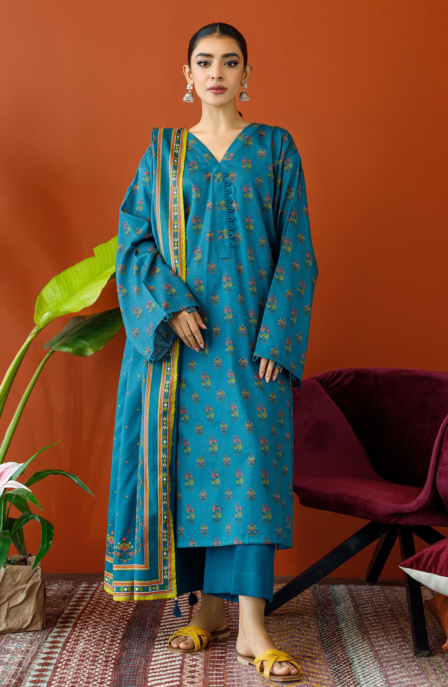 OTL-23-233/U TEAL COTTEL Women UNSTITCHED SHIRT DUPATTA PANTS