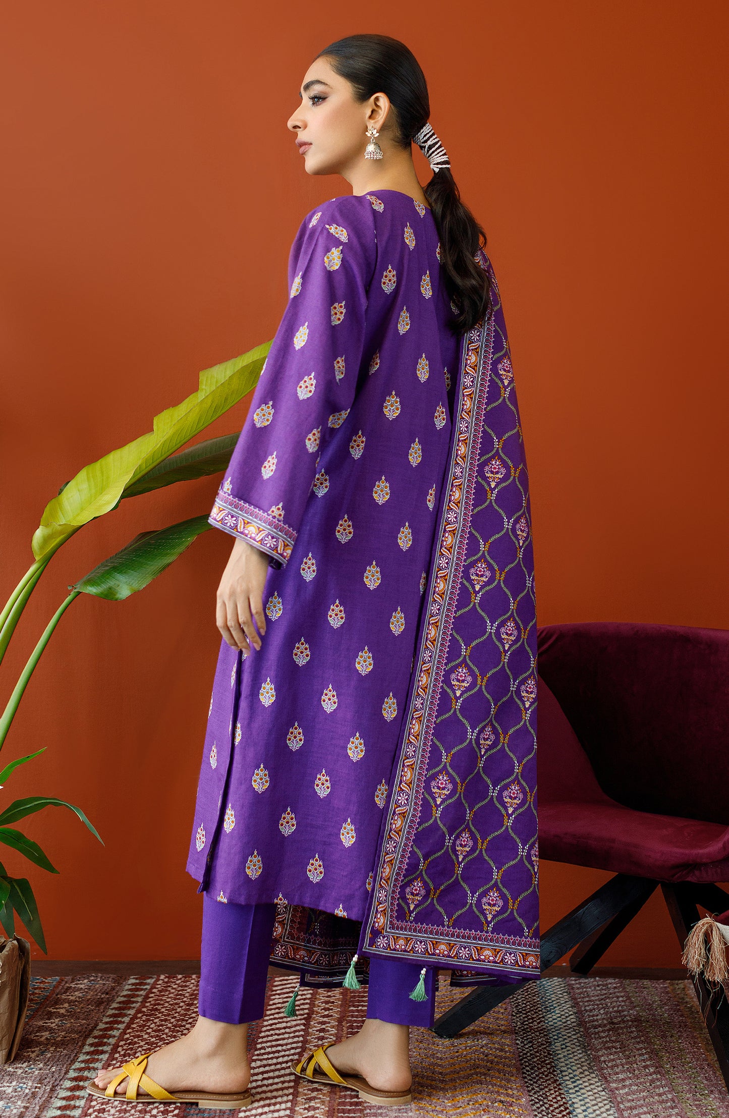 OTL-23-237/U PURPLE KHADDAR Women UNSTITCHED SHIRT DUPATTA PANTS