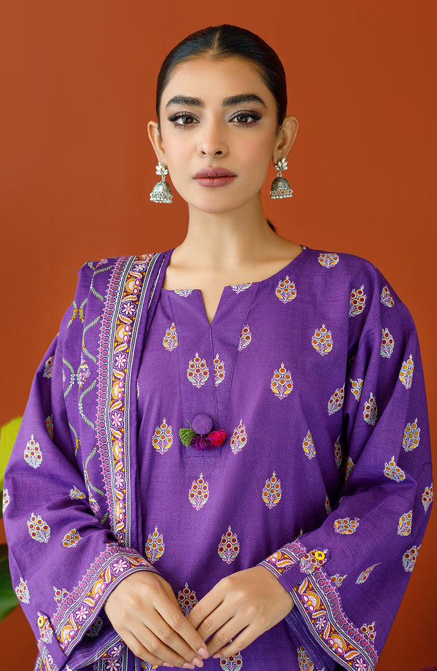 Stitched 3 Piece Printed Khaddar Shirt , Khaddar Pant and Khaddar Dupatta