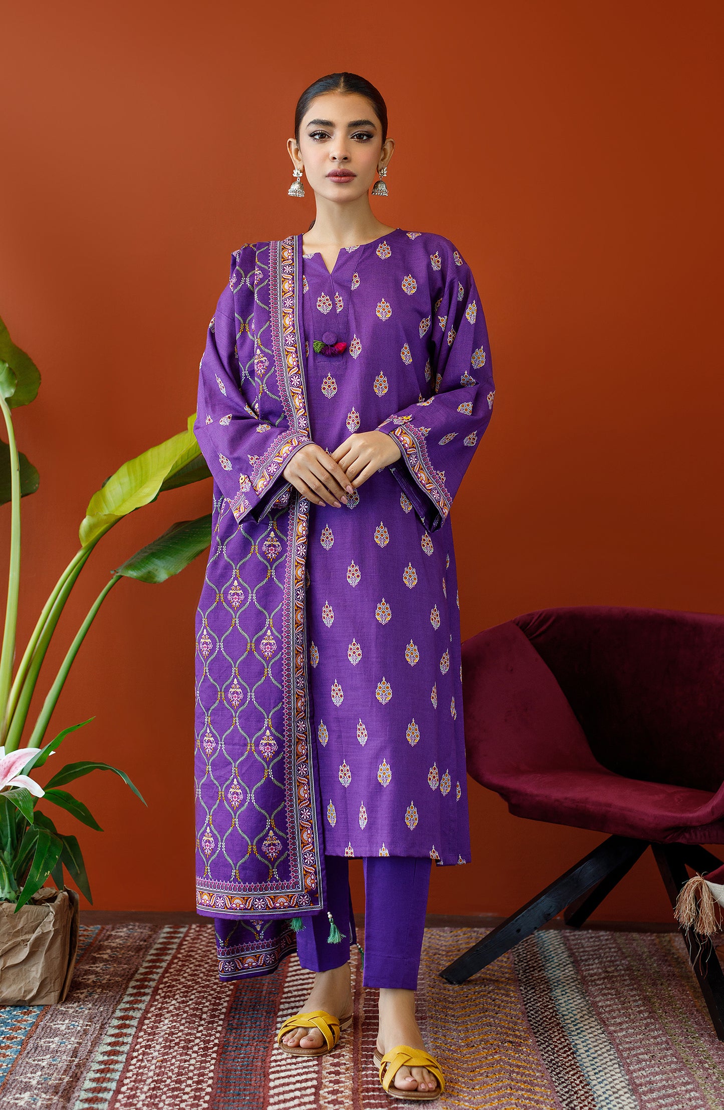 OTL-23-237/U PURPLE KHADDAR Women UNSTITCHED SHIRT DUPATTA PANTS