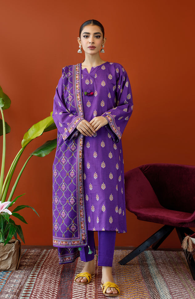 Stitched 3 Piece Printed Khaddar Shirt , Khaddar Pant and Khaddar Dupatta