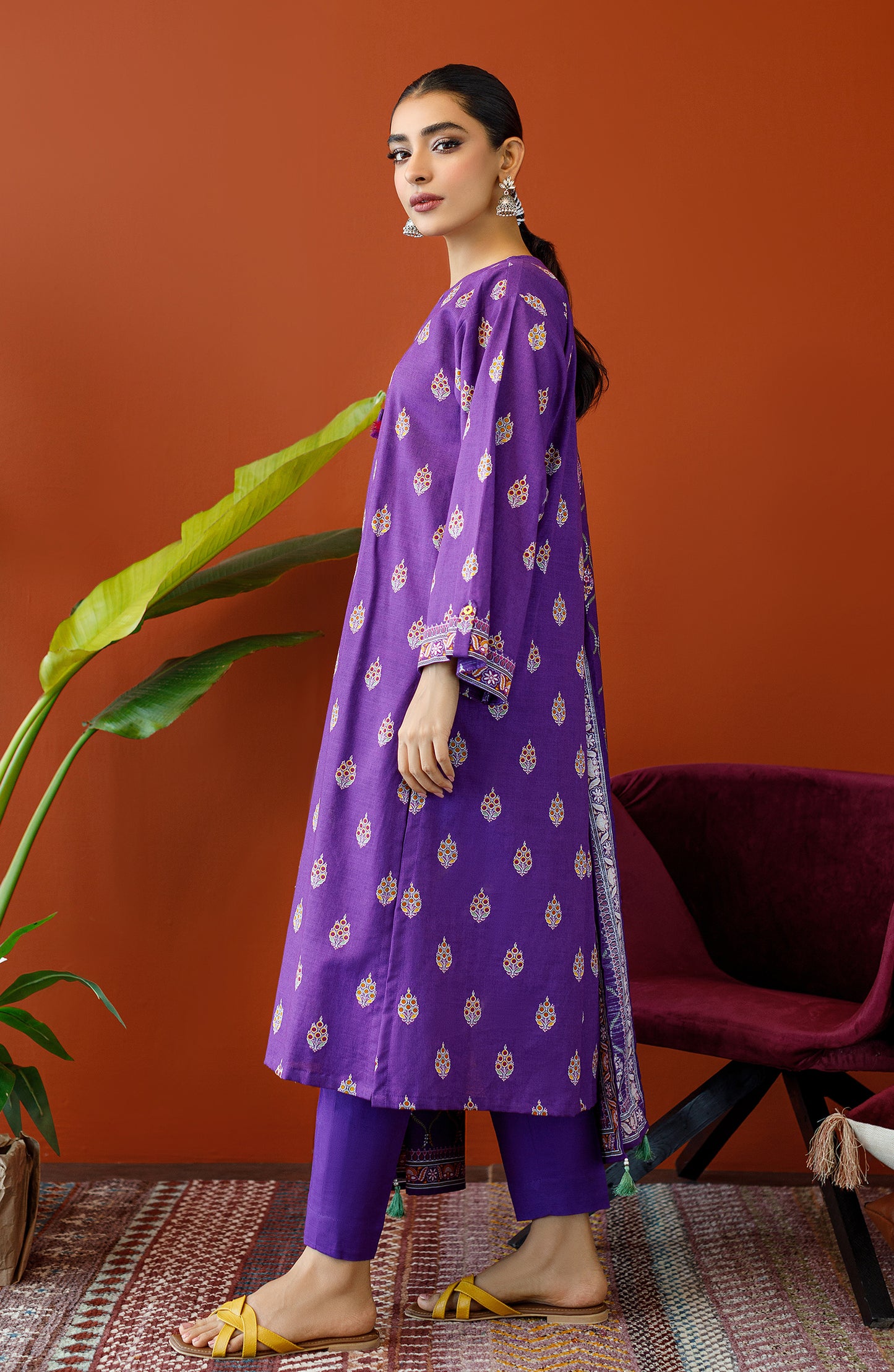 OTL-23-237/U PURPLE KHADDAR Women UNSTITCHED SHIRT DUPATTA PANTS