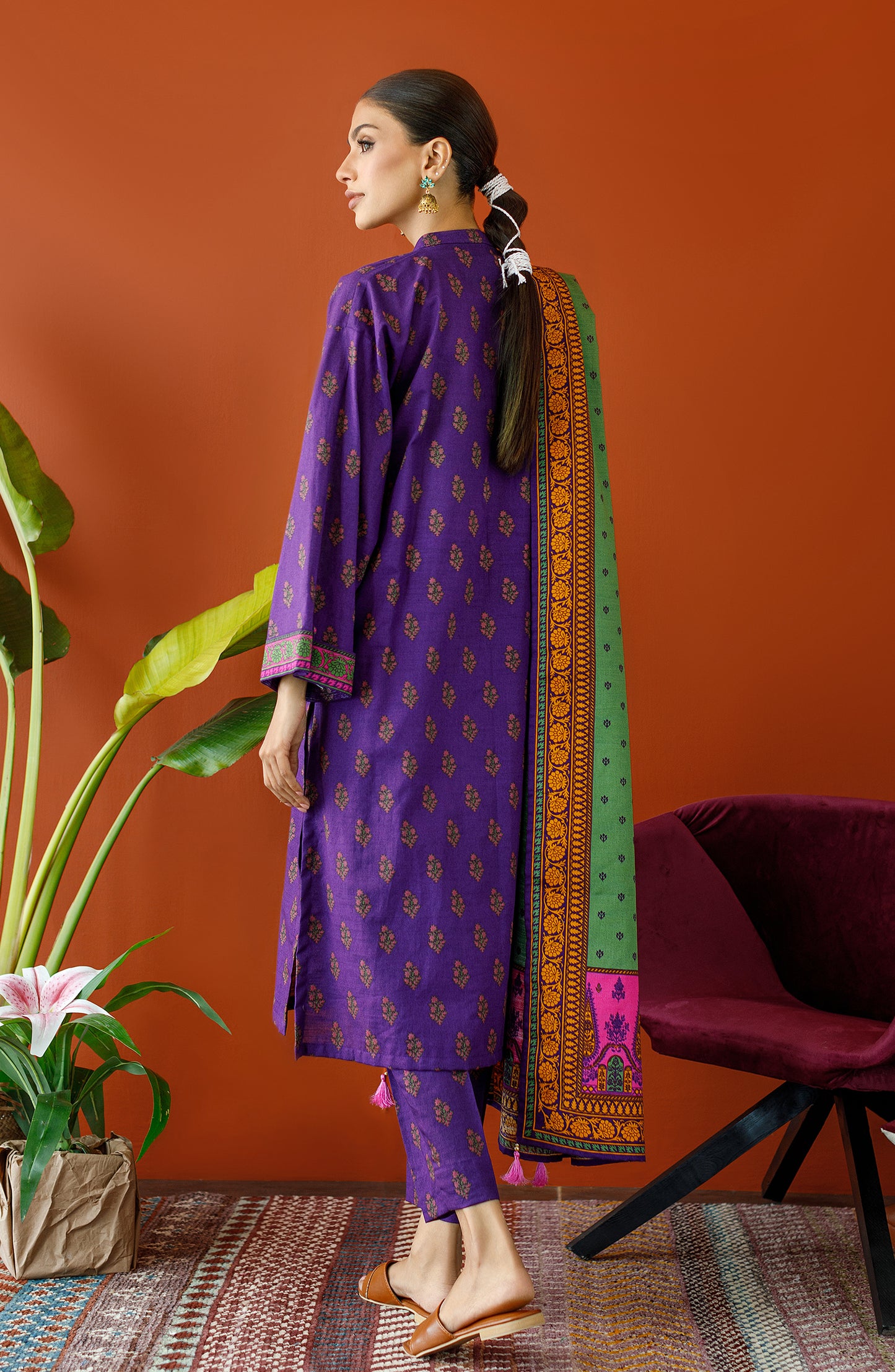 OTL-23-239/S PURPLE KHADDAR Women READY TO WEAR SHIRT DUPATTA PANTS