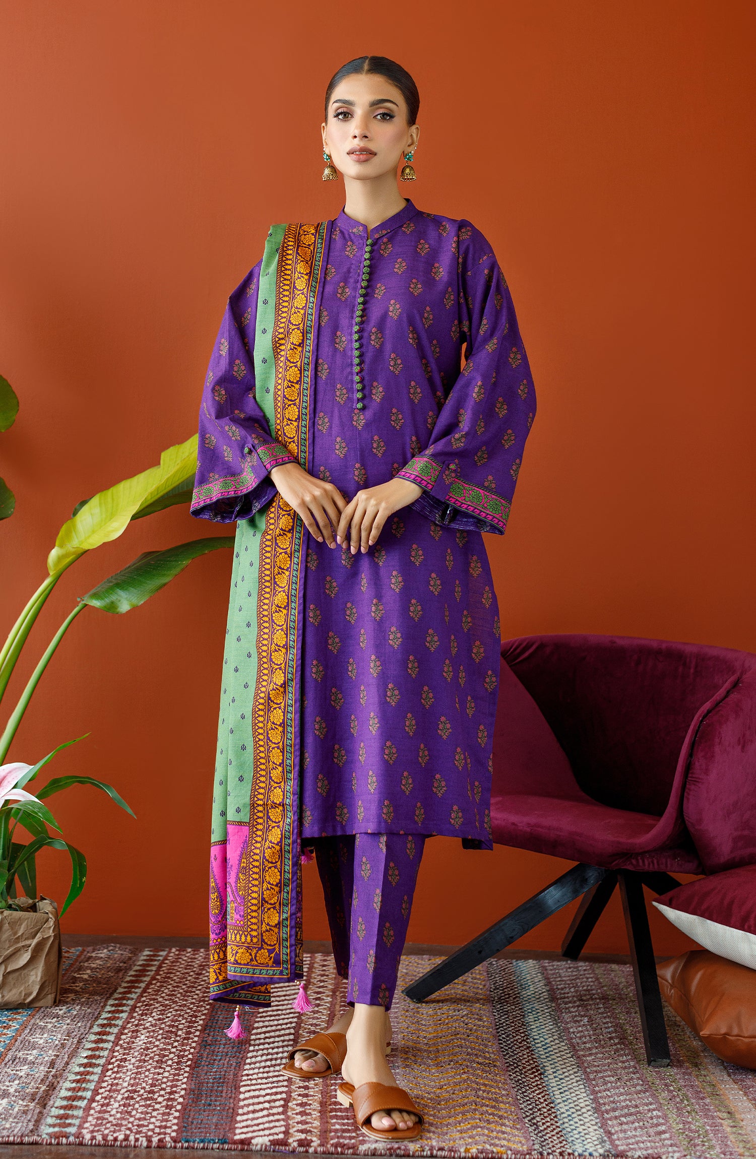 OTL-23-239/S PURPLE KHADDAR Women READY TO WEAR SHIRT DUPATTA PANTS