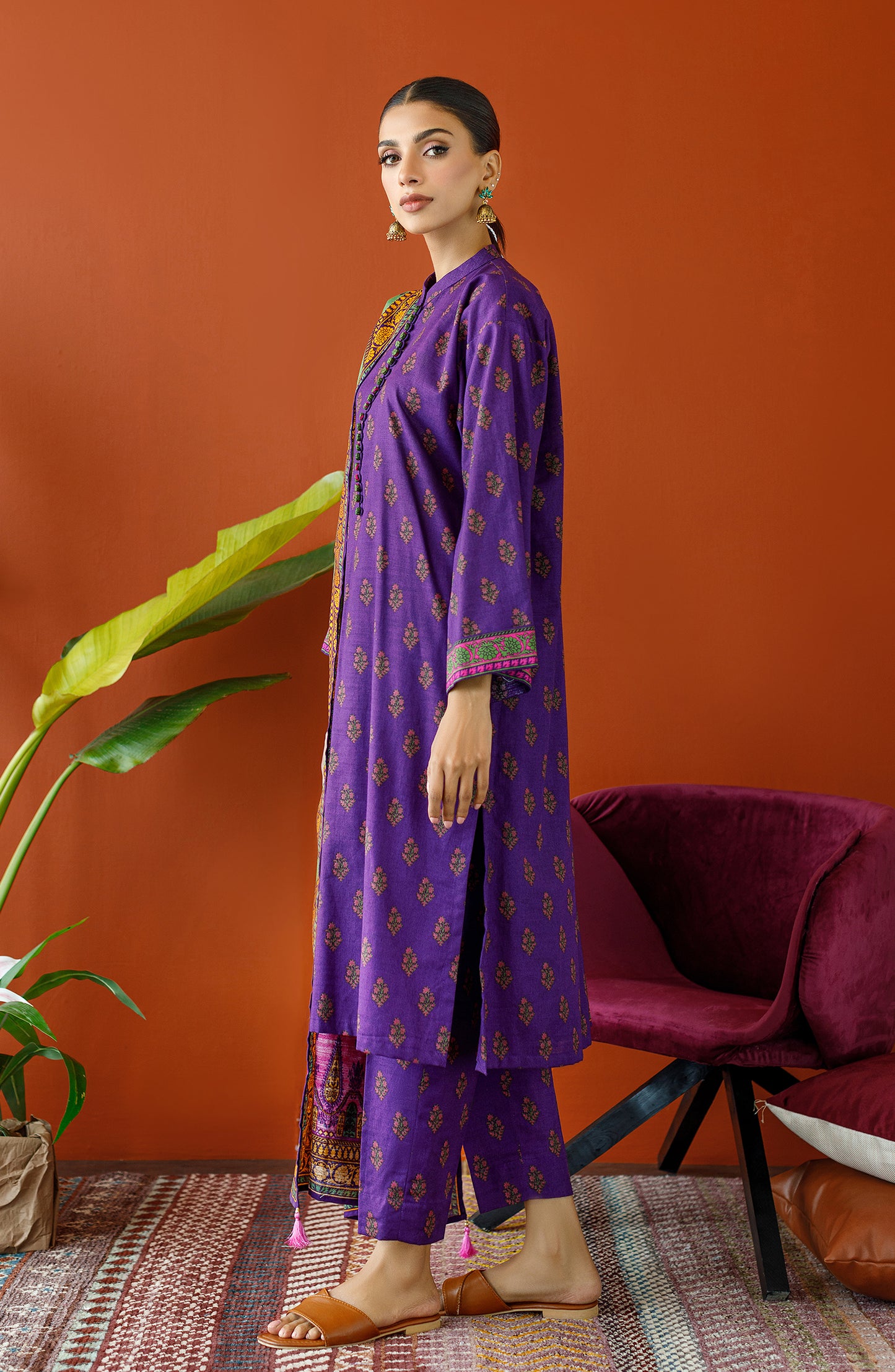OTL-23-239/S PURPLE KHADDAR Women READY TO WEAR SHIRT DUPATTA PANTS
