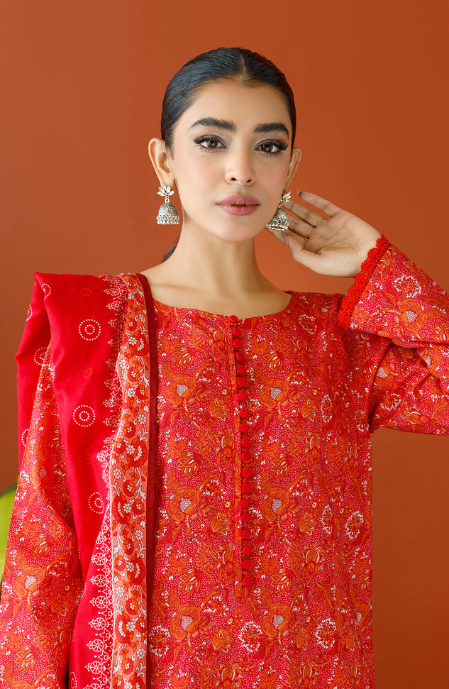 OTL-23-244/U RED CAMBRIC Women UNSTITCHED SHIRT DUPATTA PANTS
