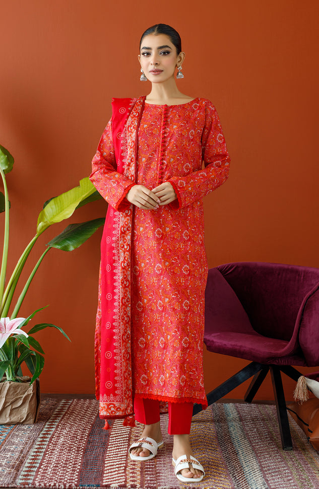 OTL-23-244/U RED CAMBRIC Women UNSTITCHED SHIRT DUPATTA PANTS
