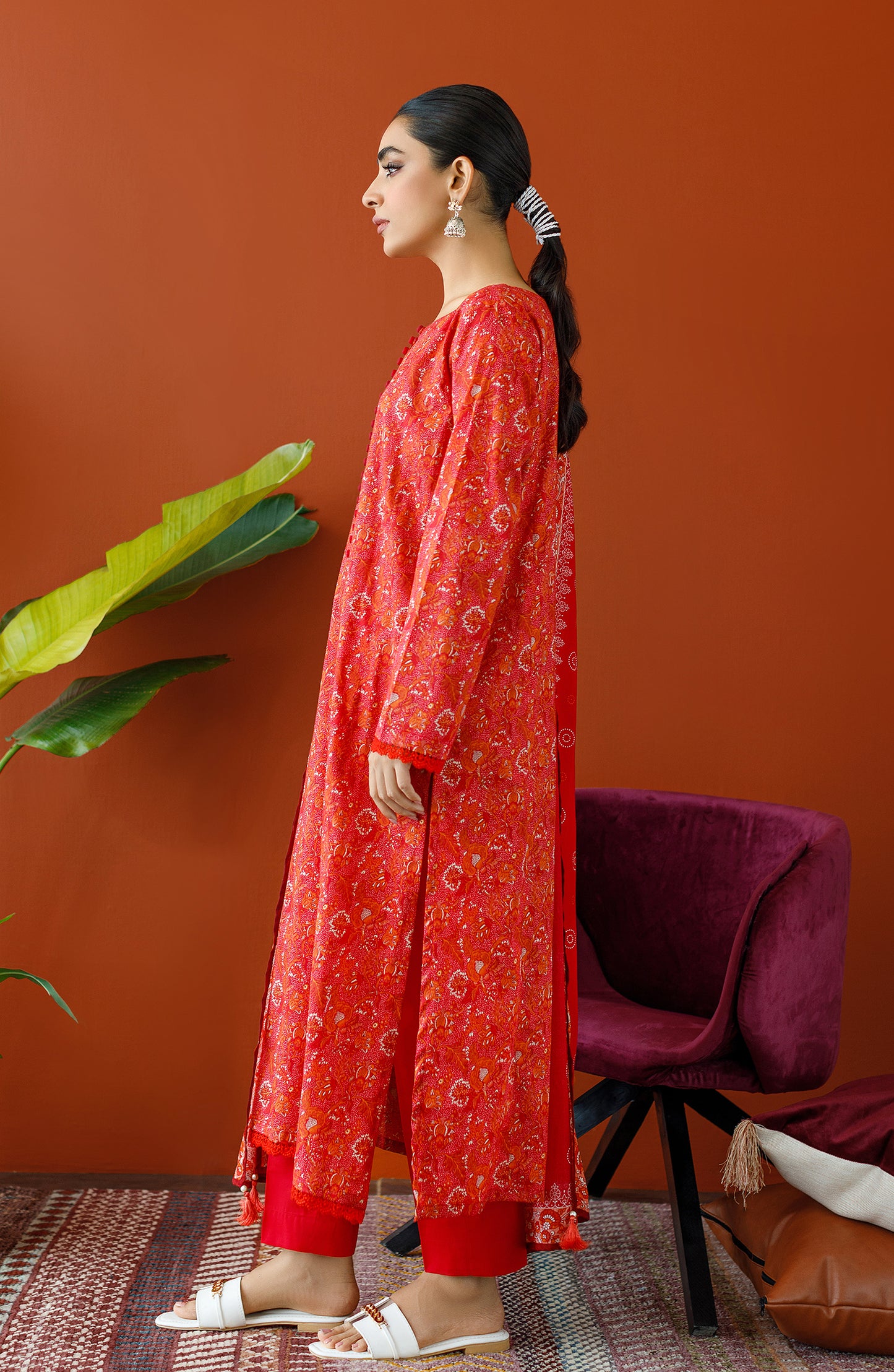 OTL-23-244/U RED CAMBRIC Women UNSTITCHED SHIRT DUPATTA PANTS