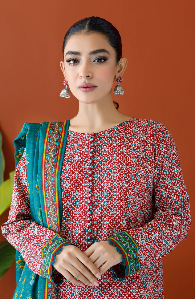 OTL-23-269/U MAROON KHADDAR Women UNSTITCHED SHIRT DUPATTA PANTS