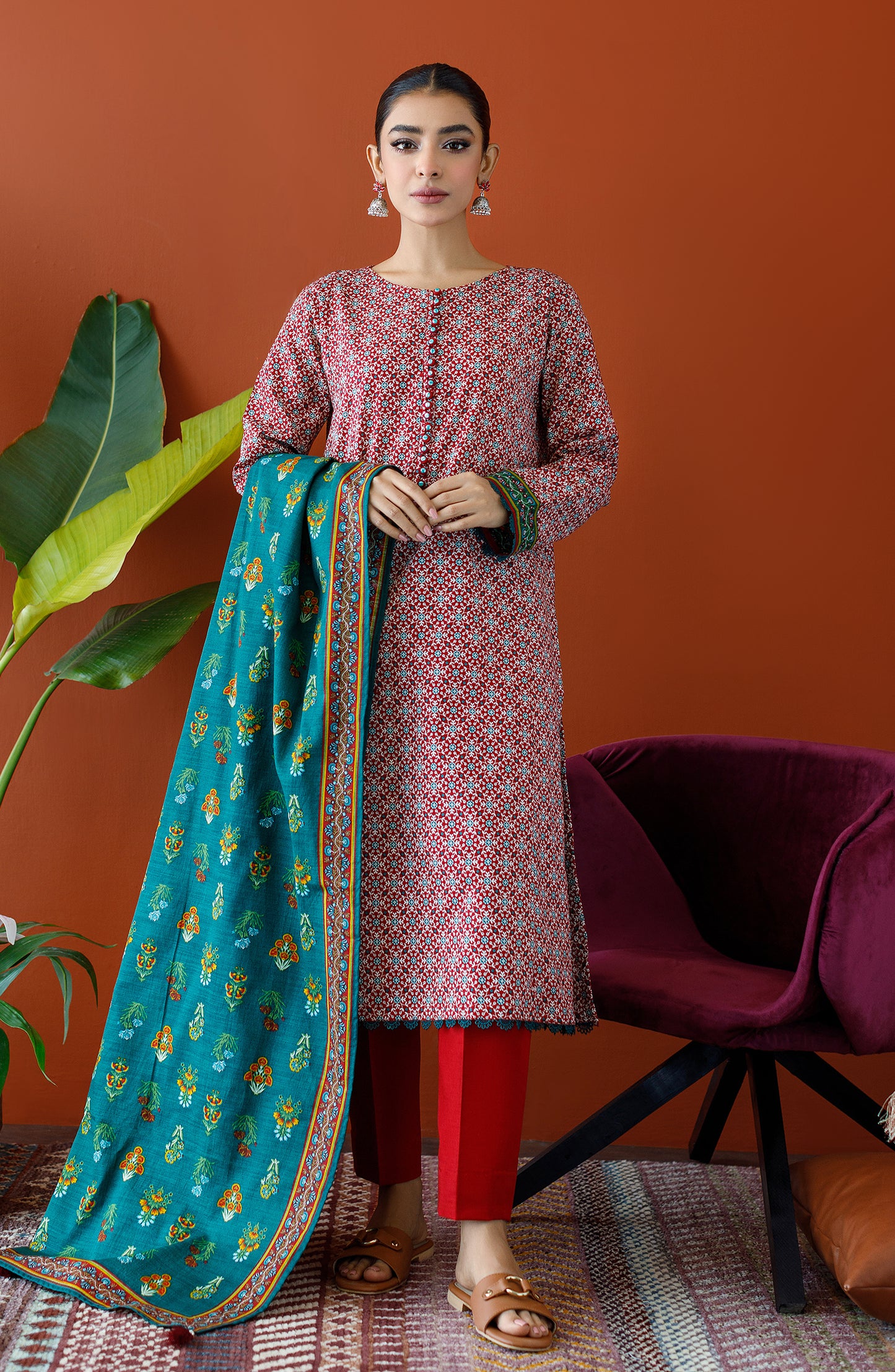 OTL-23-269/U MAROON KHADDAR Women UNSTITCHED SHIRT DUPATTA PANTS