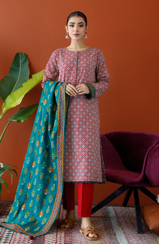 OTL-23-269/U MAROON KHADDAR Women UNSTITCHED SHIRT DUPATTA PANTS