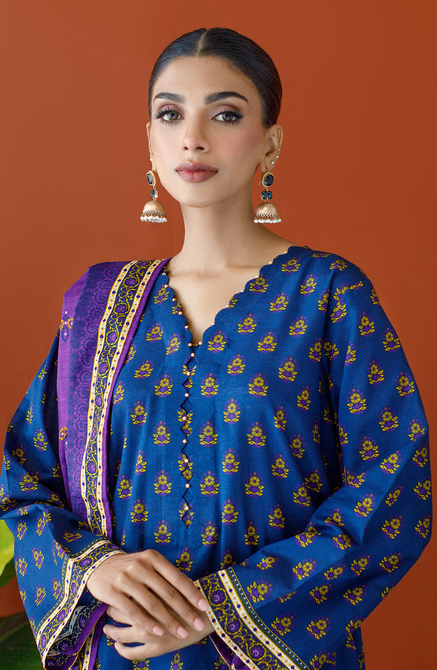 OTL-23-270/U NAVY KHADDAR Women UNSTITCHED SHIRT DUPATTA PANTS