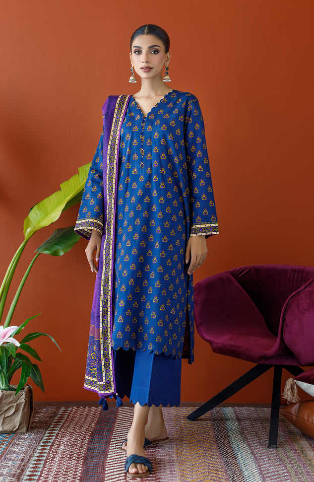 OTL-23-270/U NAVY KHADDAR Women UNSTITCHED SHIRT DUPATTA PANTS