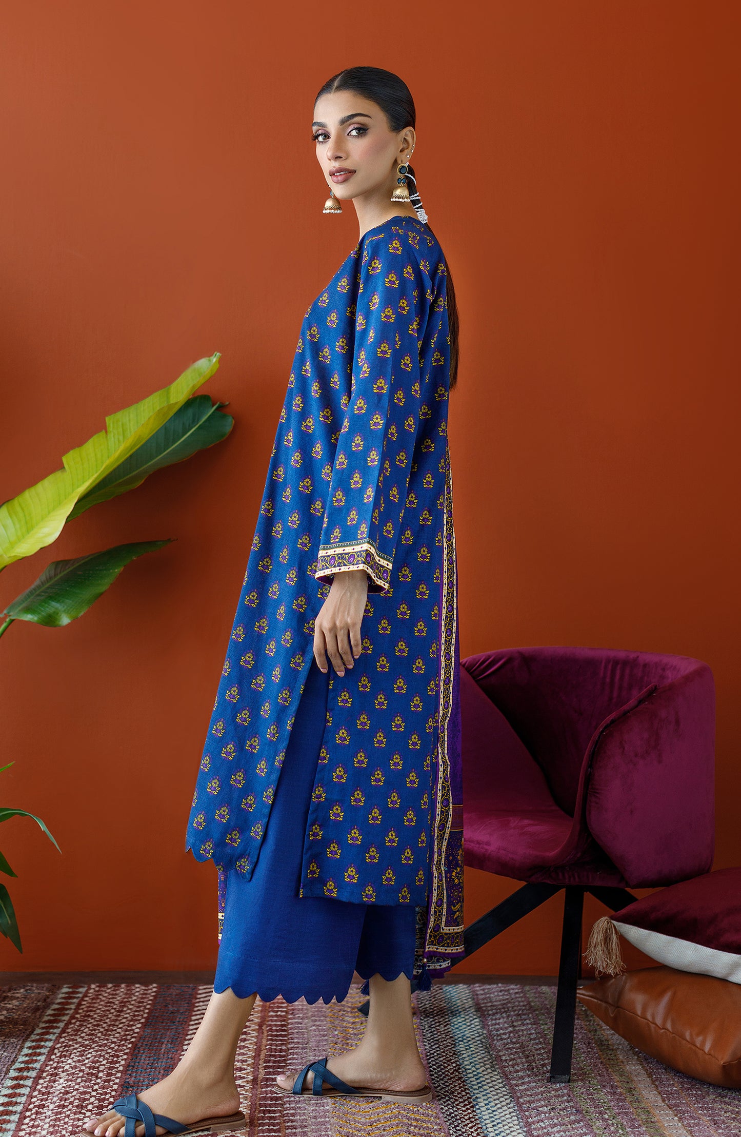 OTL-23-270/U NAVY KHADDAR Women UNSTITCHED SHIRT DUPATTA PANTS