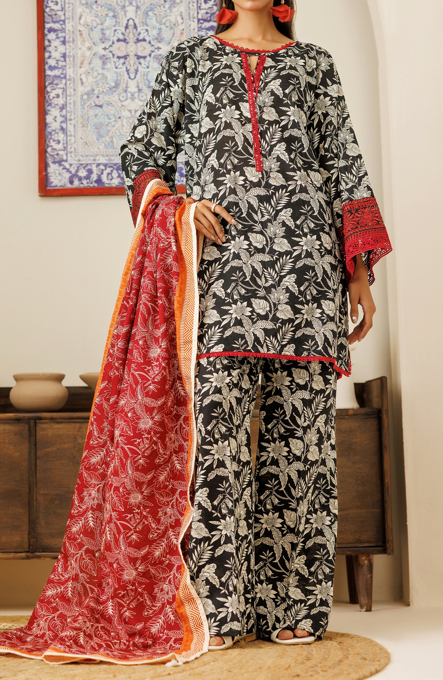 OTL-24-448/U BLACK KHADDAR Women UNSTITCHED SHIRT DUPATTA PANTS