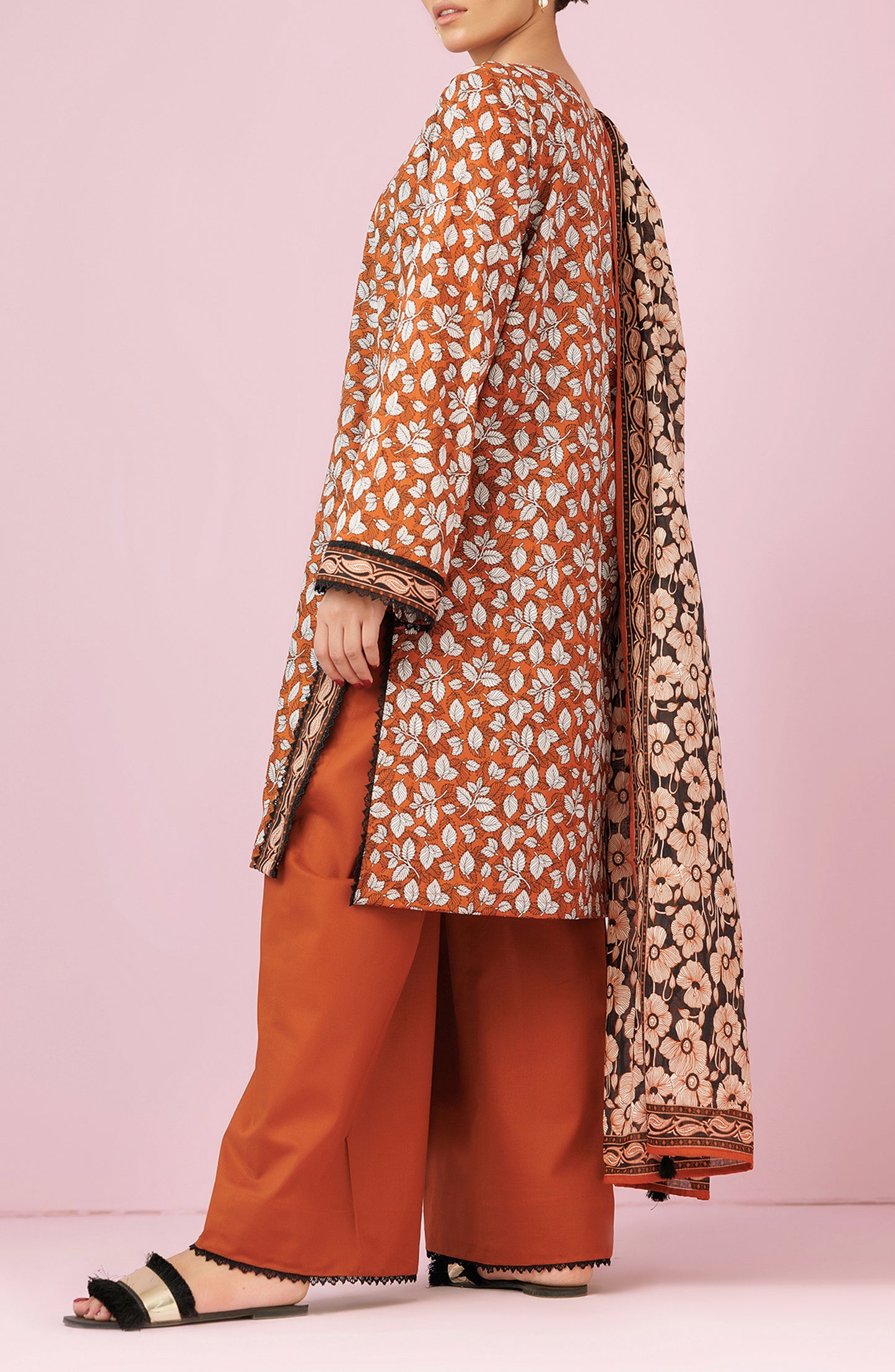 OTL-24-370/U BROWN LAWN Women UNSTITCHED SHIRT DUPATTA PANTS