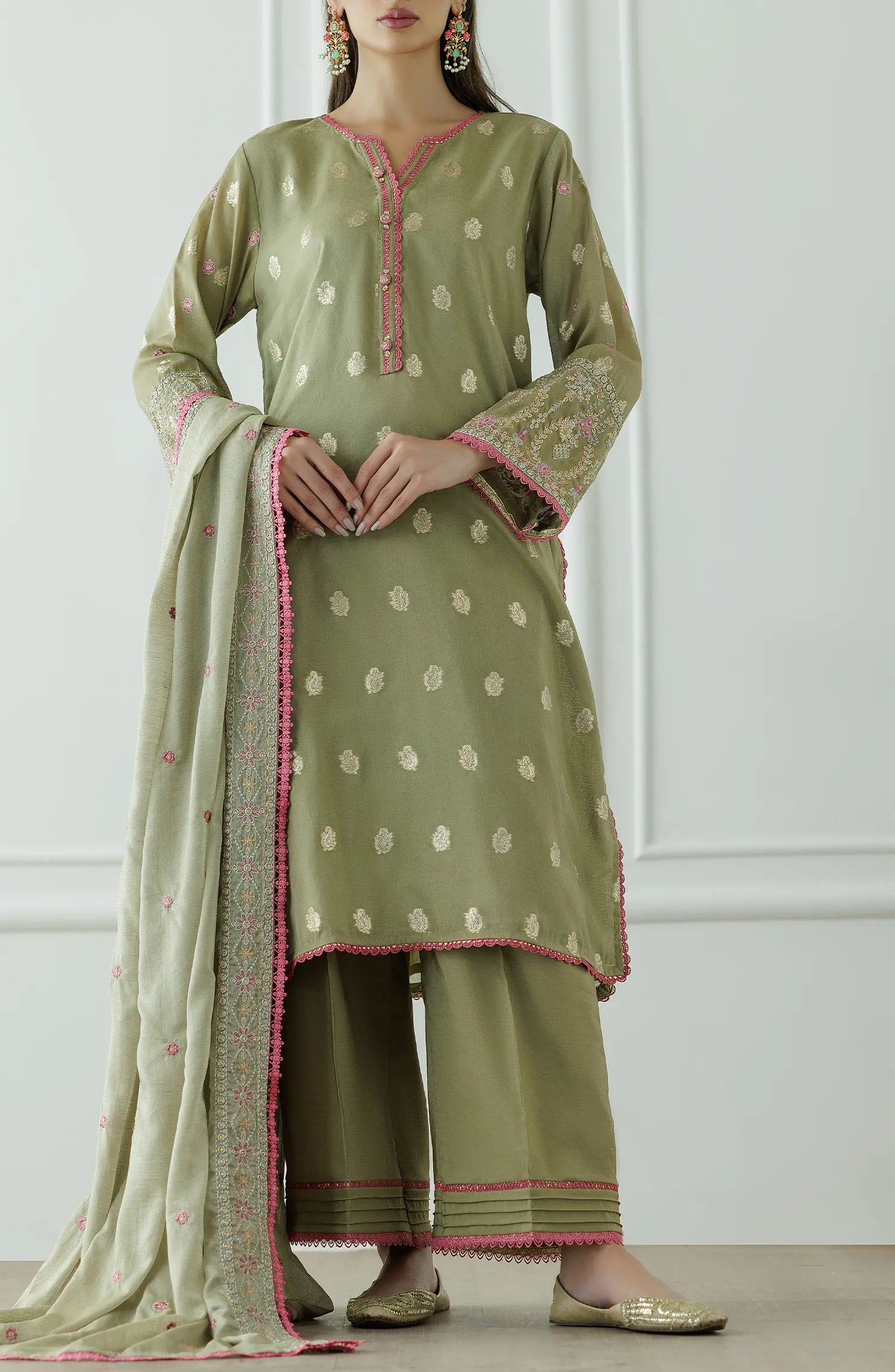Stitched | 3 Piece | Embroidered | Jacquard Shirt | OTL-25-409/S OLIVE GREEN