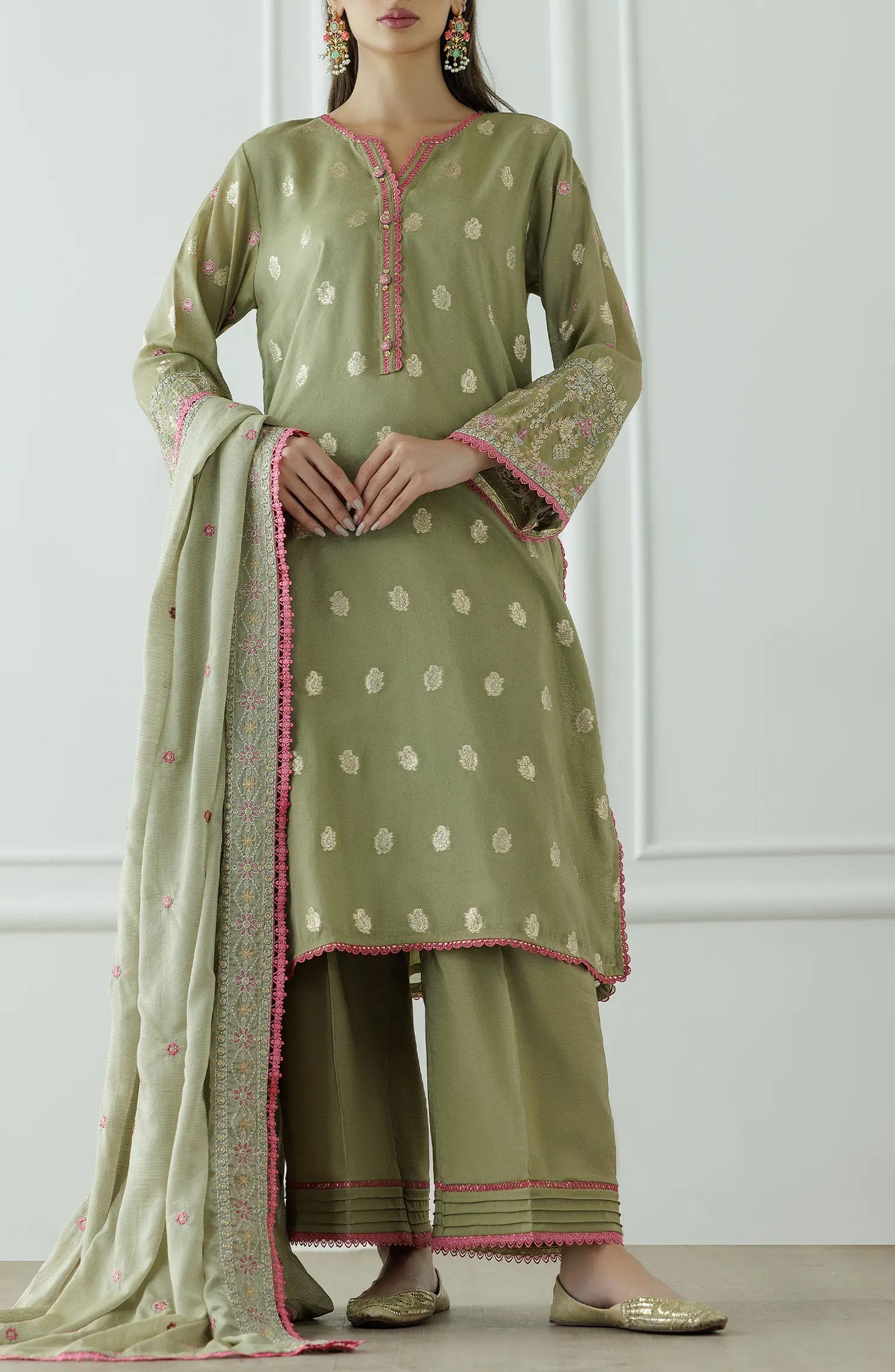 Stitched | 3 Piece | Embroidered | Jacquard Shirt | OTL-25-409/S OLIVE GREEN