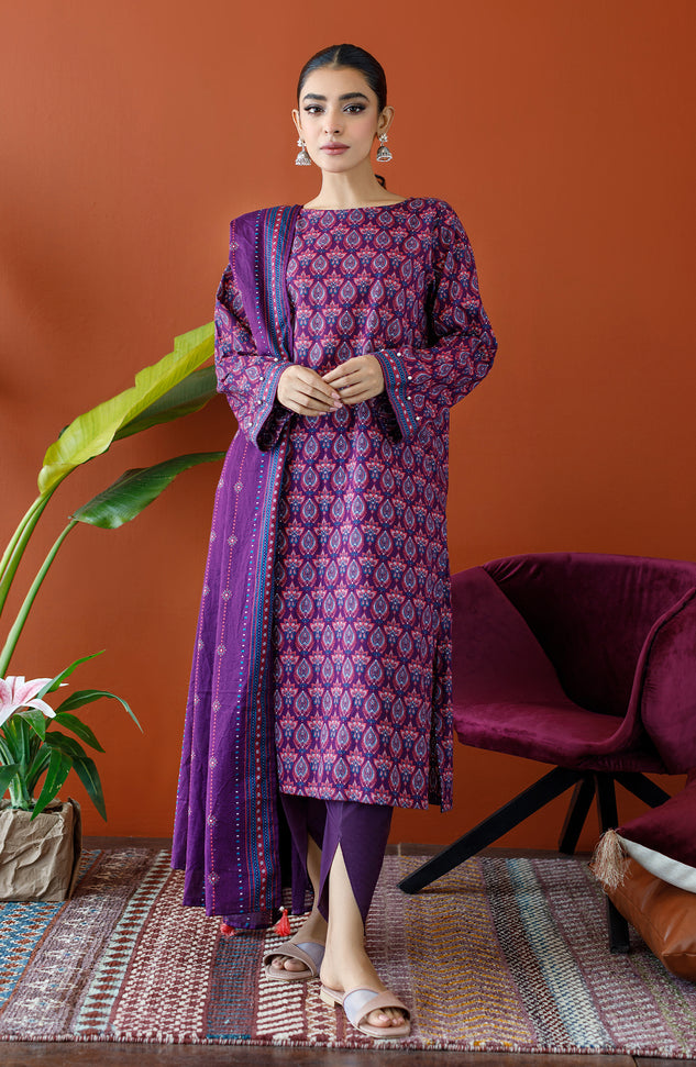 OTL-23-311/U PURPLE CAMBRIC Women UNSTITCHED SHIRT DUPATTA PANTS