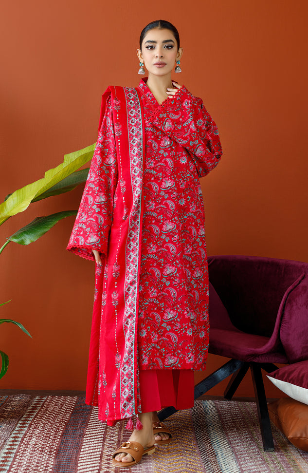 OTL-23-313/U RED CAMBRIC Women UNSTITCHED SHIRT DUPATTA PANTS