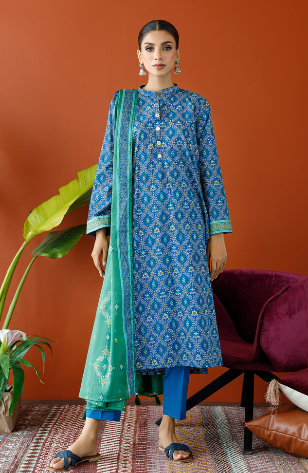 OTL-23-315/U BLUE CAMBRIC Women UNSTITCHED SHIRT DUPATTA PANTS