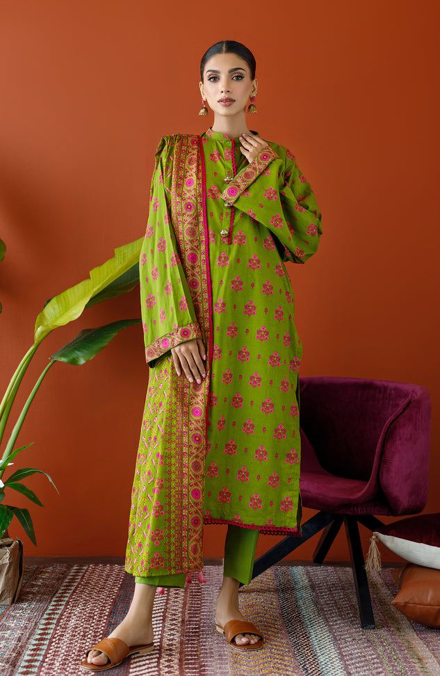 OTL-23-316/U GREEN CAMBRIC Women UNSTITCHED SHIRT DUPATTA PANTS