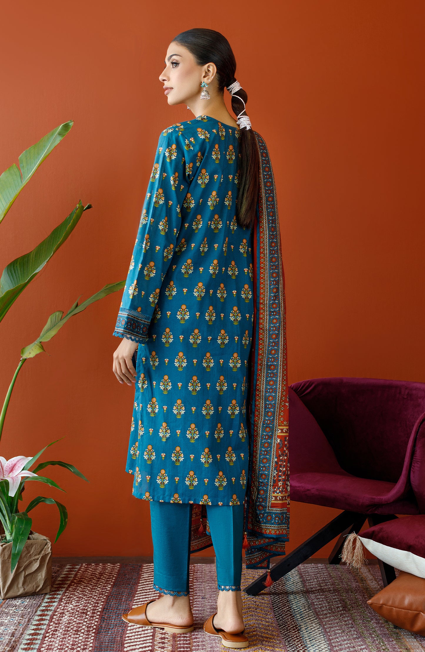 OTL-23-319/U TEAL CAMBRIC Women UNSTITCHED SHIRT DUPATTA PANTS