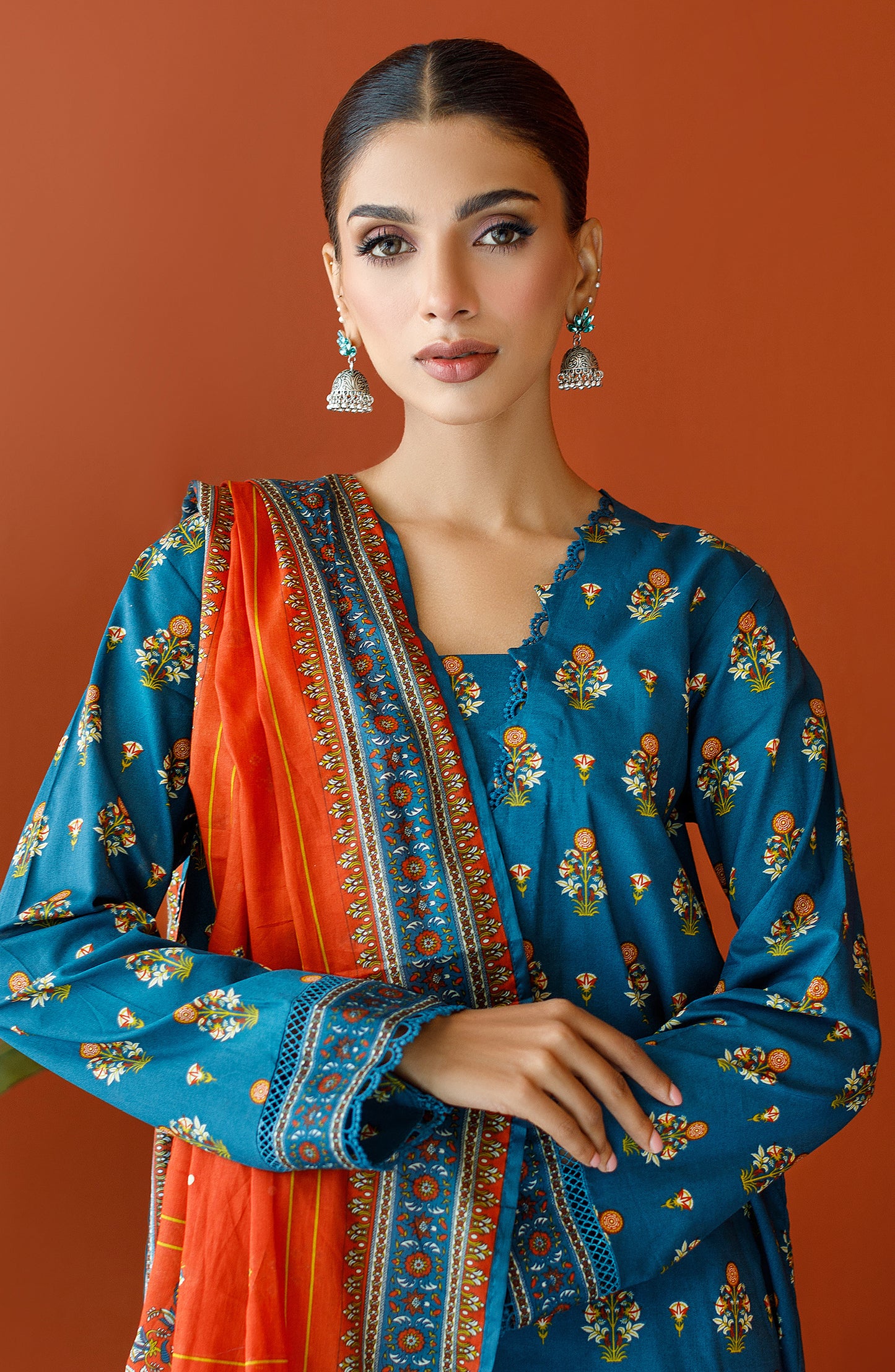 OTL-23-319/U TEAL CAMBRIC Women UNSTITCHED SHIRT DUPATTA PANTS