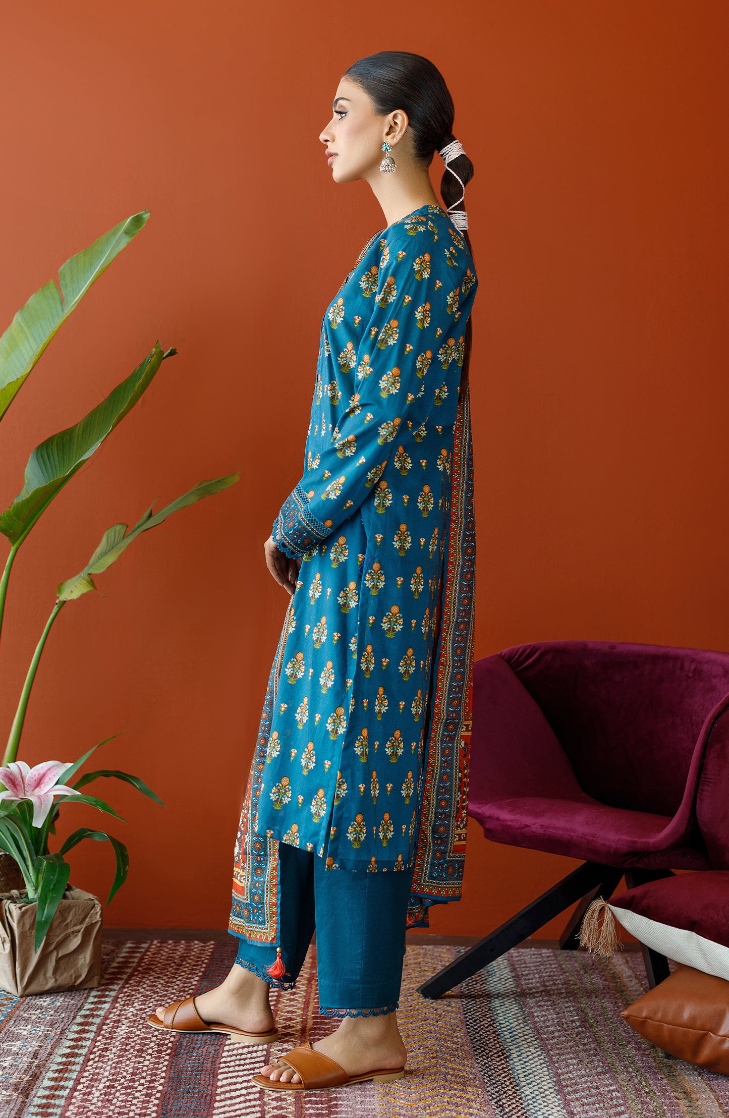 OTL-23-319/U TEAL CAMBRIC Women UNSTITCHED SHIRT DUPATTA PANTS