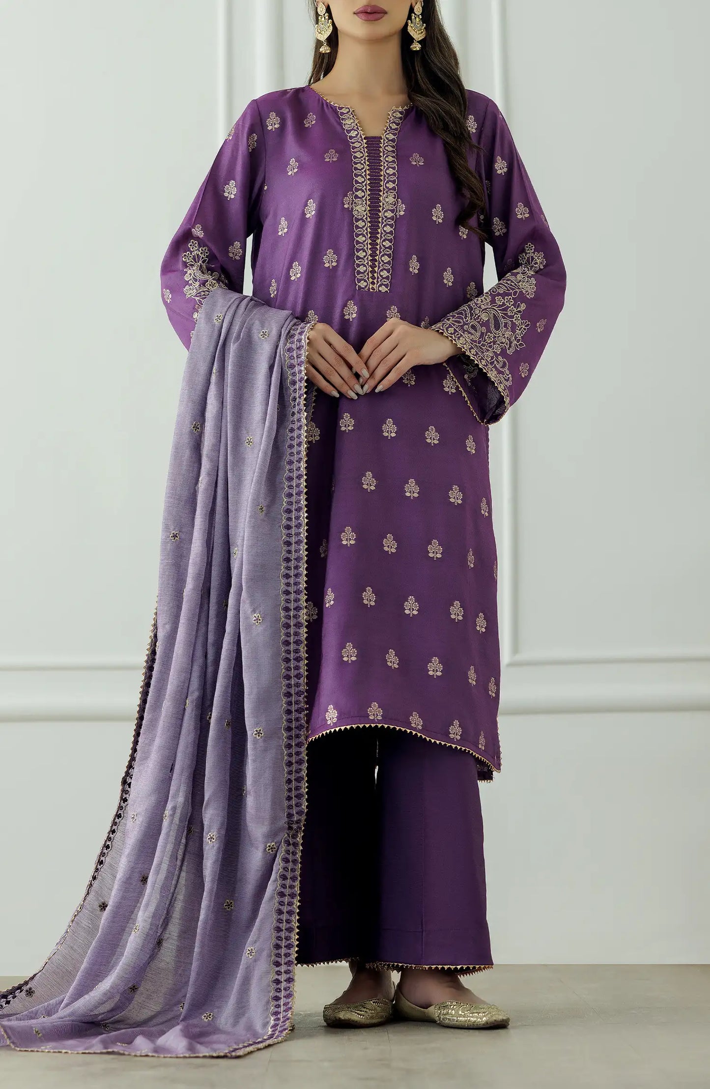 Stitched | 3 Piece | Embroidered | Jacquard Shirt | OTL-25-411/S PURPLE
