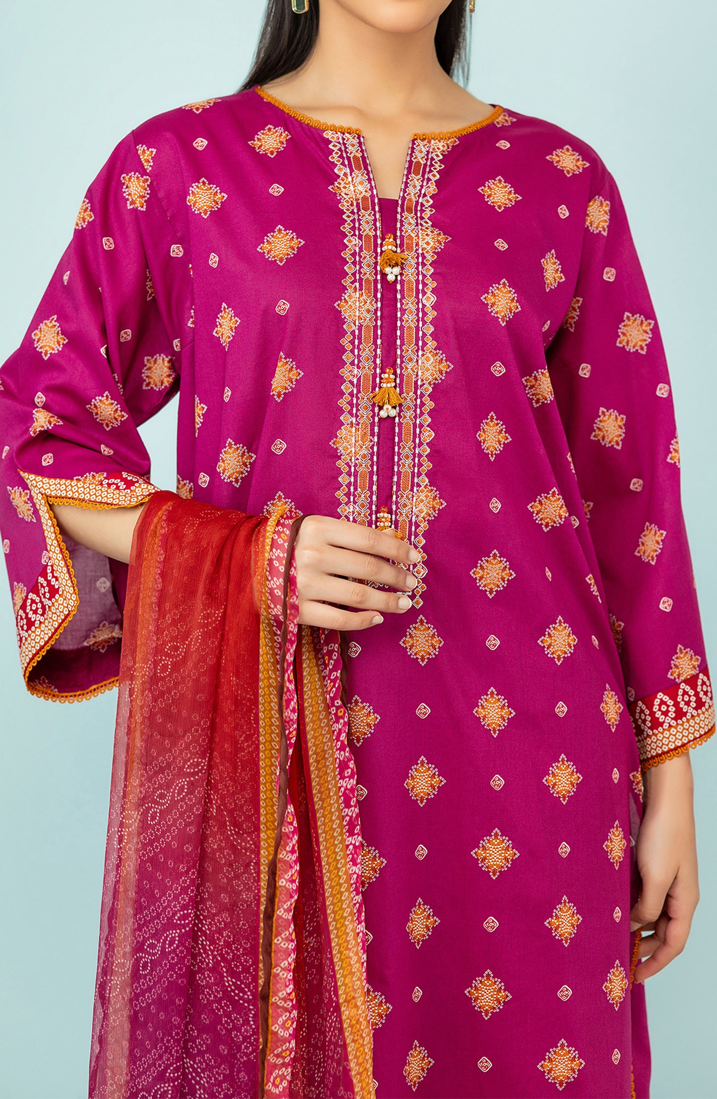 OTL-24-110/U MAGENTA LAWN Women UNSTITCHED SHIRT DUPATTA PANTS